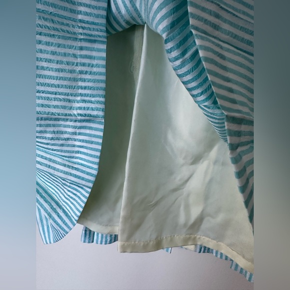 Vintage Teal White Stripe Skirt Elastic Waist Full Lined Midi Cottagecore - Picture 8 of 9